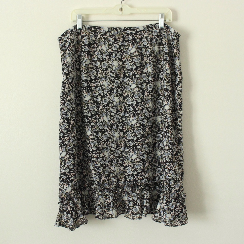 VTG Ruffle Hem Floral Midi Skirt